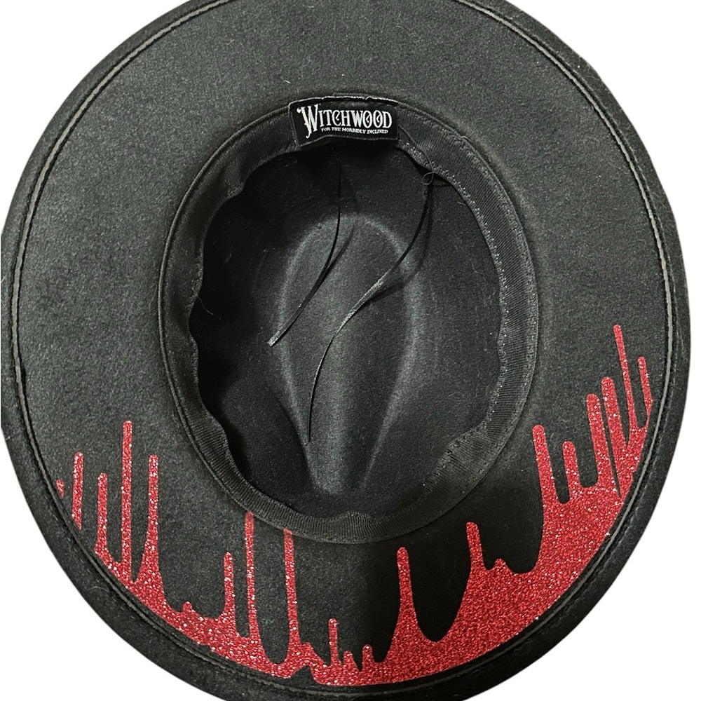 Black Felt Hat With Dripping red glitter